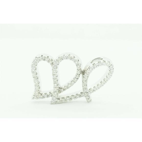 Estate 18k White Gold Diamond Pendant Double Heart Wedding Anniversary 0.95 Tcw
